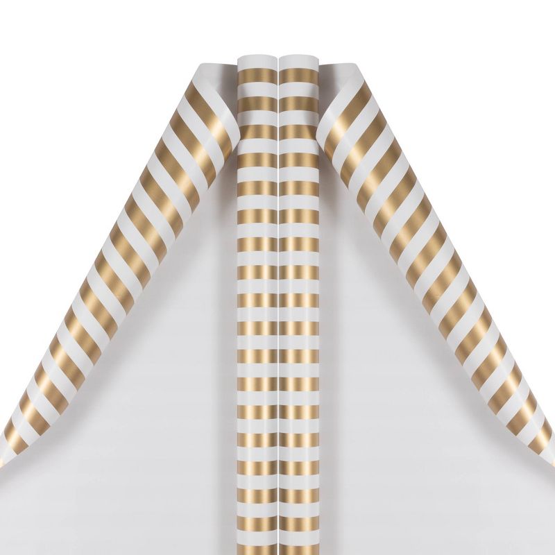 JAM Paper &#38; Envelope 2ct Striped Gift Wrap Rolls Gold, 4 of 6