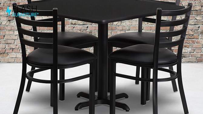 Flash Furniture 36'' Square Walnut Laminate Table Set with X-Base and 4 Ladder Back Metal Chairs - Black Vinyl Seat, 2 of 4, play video