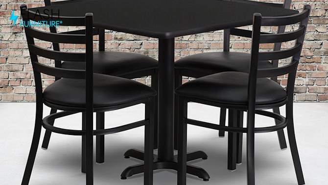 Flash Furniture 36'' Square Black Laminate Table Set with X-Base and 4 Ladder Back Metal Chairs - Black Vinyl Seat, 2 of 4, play video