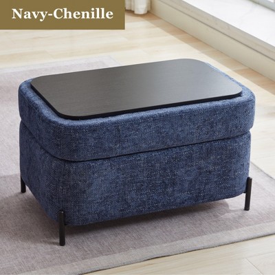 Hrinhom 30.3"W Chenille Upholstered Storage Ottoman With Reversible Tray and Metal Legs