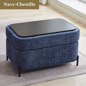 Hrinhom 30.3"W Chenille Upholstered Storage Ottoman With Reversible Tray and Metal Legs - 1 of 4