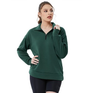 Coolmee Women's Half Zip Quilted Sweatshirts Long Sleeve Pullover Tops Casual Fashion Fall Tops - 1 of 4