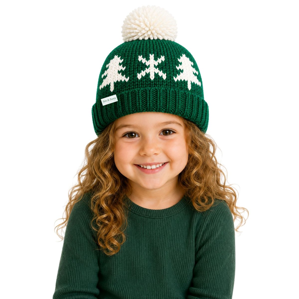 Bits & Bows Unisex Evergreen Bobble Hat, Green/Ivory - thumbnail 2
