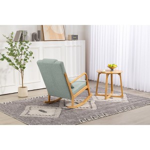 Rocking Chair Upholstered Fabric Rocking Armchair Indoor with High Backrest, Glider Chairs and Lumbar Pillow - 1 of 3