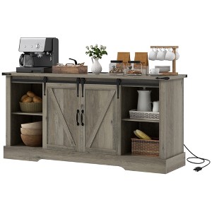 Sideboard with Charging Station, Farmhouse Coffee Bar Cabinet with Sliding Barn Door, TV Stand for TVs Up to 65" - 1 of 4