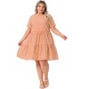 Agnes Orinda Women's Plus Size Gingham Vintage Plaid Round Neck Short Sleeve Tiered A-Line Midi Summer Dress - 3 of 4