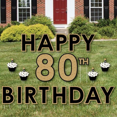 Big Dot of Happiness Adult 80th Birthday - Gold - Yard Sign Outdoor Lawn Decorations - Happy Birthday Yard Signs