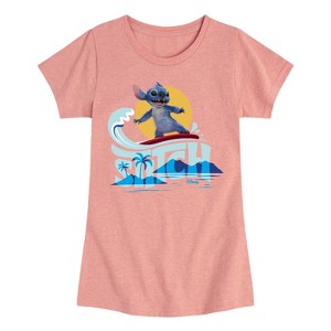 Girls' - Lilo And Stitch - Stitch Surfing Fitted Short Sleeve Graphic T-Shirt - 1 of 3