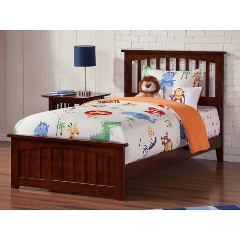 Atlantic Furniture Mission Twin Extra Long Traditional Bed with Matching Footboard and Turbo Charger in Walnut - image 1 of 4