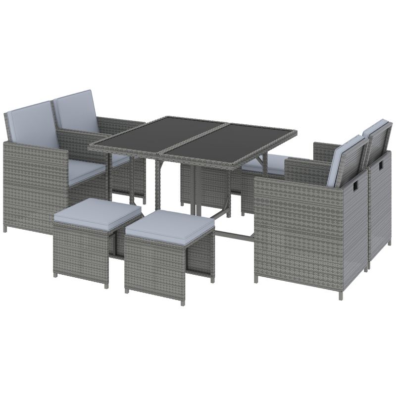 Outsunny 9 Pieces Patio Wicker Dining Sets, Space Saving Outdoor Sectional Conversation Set, with Dining Table and Chair & Cushioned for Lawn Garden Backyard, 4 of 9