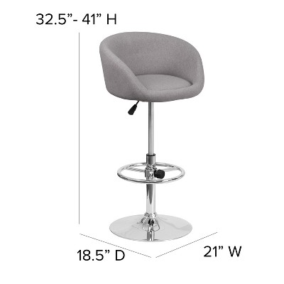Gray Fabric Adjustable Height Swivel Barstool with Chrome Base