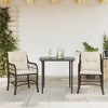 vidaXL 3 Piece Patio Bistro Set - Brown PE Rattan Chairs and Black Glass Table with Cushions - Outdoor Garden Furniture - 2 of 4