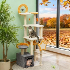 Okak Christmas Large Velvet Cat Tree Tower for Indoor,Cat Condo Climbing Frame with House & Perch Platforms & Scratching Posts - 1 of 4
