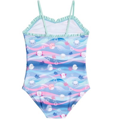 Squishmallows Little Girls Ruffled One Piece Bathing Suit UPF 50+ Blue / Pink Turquoise 7-8 — фото 2