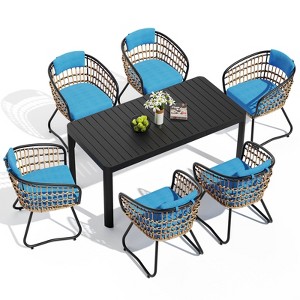 Crestlive Products 6 Person Aluminum Outdoor Dining Set Rectangular Expandable Dining Table with chairs Waterproof Rust-Proof All Weather - 1 of 4