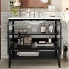 36" Bathroom Floor Cabinet with Ceramic Sink, Textured Glass Doors, Adjustable Interior Shelf and Open Bottom Storage-Maison Boucle - 3 of 4