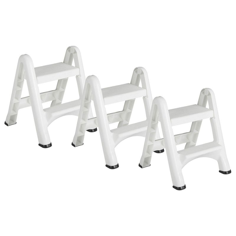 Rubbermaid FG420903WHT EZ Step 2 Step Folding Plastic Ladder Step Stool with Skid Resistant Foot Pads, White (3 Pack), 1 of 7