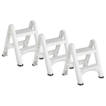 Rubbermaid FG420903WHT EZ Step 2 Step Folding Plastic Ladder Step Stool with Skid Resistant Foot Pads, White (3 Pack)