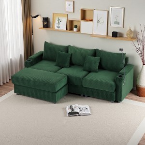 95" Convertible Sectional Sofa with 1 Ottoman & USB - 1 of 4