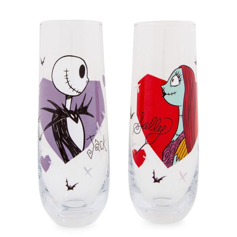 Silver Buffalo Disney The Nightmare Before Christmas Jack and Sally Fluted Glassware | Set of 2, 1 of 7