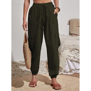 Joggers for Women Loose Drawstring High Waisted Cargo Pants with Pockets - 1 of 4