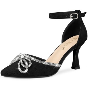 Allegra K Women's Rhinestones Bow Ankle Buckle Strap Stiletto Heel Pumps - 1 of 4