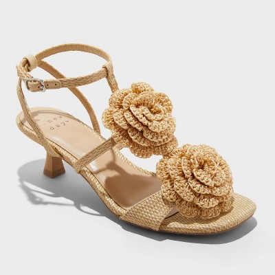 Women's Esme Floral Crochet Kitten Heels - A New Day™ Tan