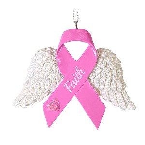 Kurt S. Adler 3.5 Inch Pink Ribbon Wing Ornament Faith Breast Cancer Tree Ornaments - 1 of 3