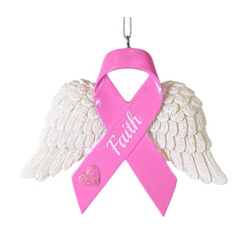 Kurt S. Adler 3.5 Inch Pink Ribbon Wing Ornament Faith Breast Cancer Tree Ornaments - image 1 of 3