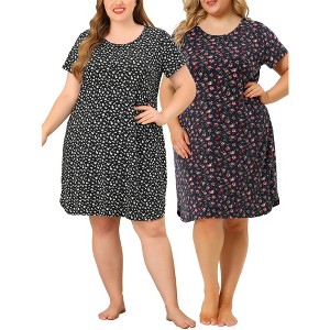 Agnes Orinda Women's Plus Size Floral Short Sleeve Round Neck Soft Nightgowns - 1 of 4