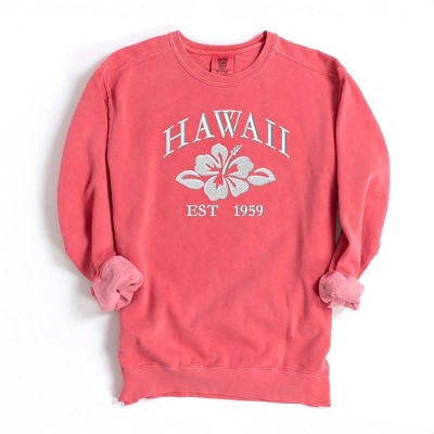 Simply Sage Market Women's  Garment Dyed Graphic Sweatshirt Embroidered Hawaii Flower