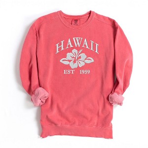 Simply Sage Market Women's  Garment Dyed Graphic Sweatshirt Embroidered Hawaii Flower - 1 of 3