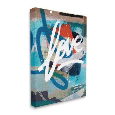 Stupell Industries Graffiti Love Text Modern Urban Blue Pattern