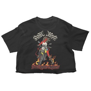 Start Your Engines She-Devil With Motorcycle Women's Black Crew Neck Short Sleeve Baby Crop Tee - 1 of 3