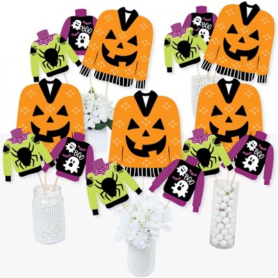 Big Dot of Happiness Halloween Ugly Sweater - Halloween Party Centerpiece Sticks - Table Toppers - Set of 15