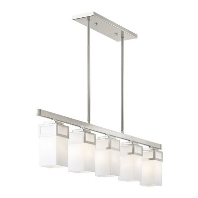 Brushed Nickel 5-Light Linear Chandelier with Opal Glass Shades