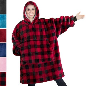 PAVILIA Wearable Blanket Sweatshirt Faux Shearling Lining, Soft Warm Reversible Hoodie, Giant Oversized Fleece Pullover With Pocket - 1 of 4