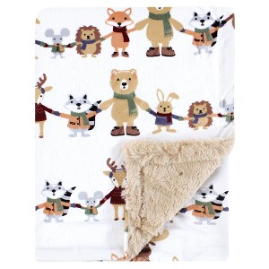 Hudson Baby Plush Blanket with Furry Binding and Back, Winter Woodland Friends, One Size - 1 of 2