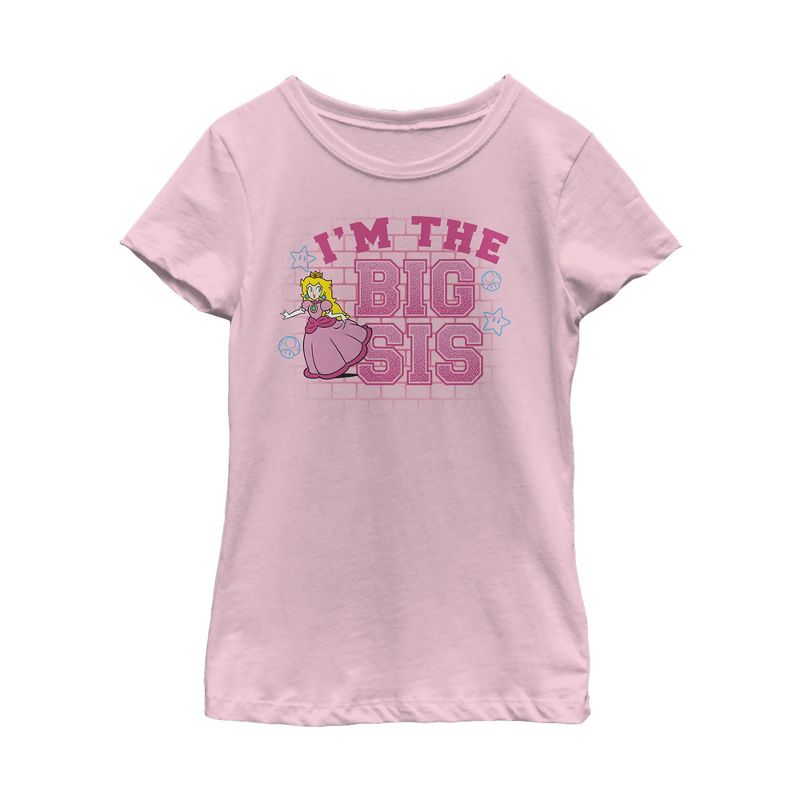 Girl's Nintendo Big Sis Princess Peach T-Shirt, 1 of 4