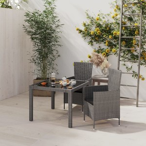 vidaXL 3 Piece Patio Dining Set with Cushions Poly Rattan Gray - 1 of 4