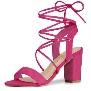 Allegra K Women's Back to College Lace Up Block High Heels Sandals - 1 of 4
