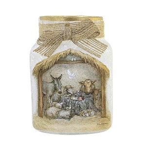 Stony Creek 4.5 Inch Nativity Pre-Lit Jar Manger Creche Animals Novelty Sculpture Lights - 1 of 4