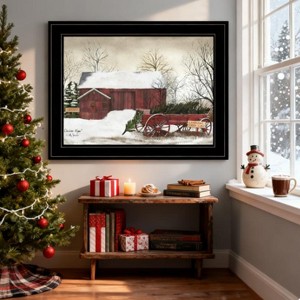 YOOCOZZ Christmas Trendy Decoration Wall Arts, "Christmas Wagon" by Billy Jacobs Ready to Hang Holiday Framed Print, White Frame - 1 of 4