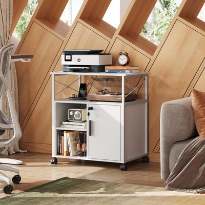 File Cabinet with Charging Station, Lockable Lateral Filing Cabinets for Home Office, Printer Cabinet for A4/Letter Size File Folders