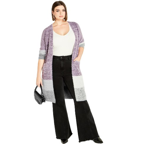 Avenue Women s Plus Size Elise Color Block Knitted Cardigan 18 20 Plum Target