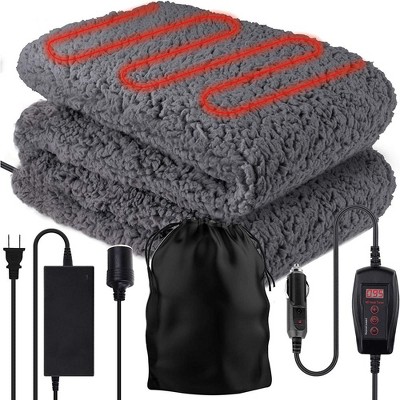 Heated Blanket 2-Pack - USB-Powered Sherpa Throw Blankets for Travel, Home,  Office, or Camping - Winter Car Accessories by Stalwart (Gray) 