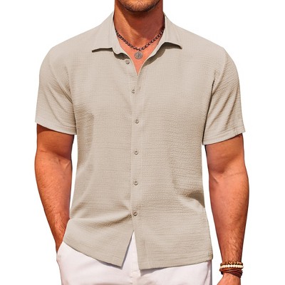 COOFANDY Men's Casual Short Sleeve Button Down Shirt Textured Summer Beach Shirt