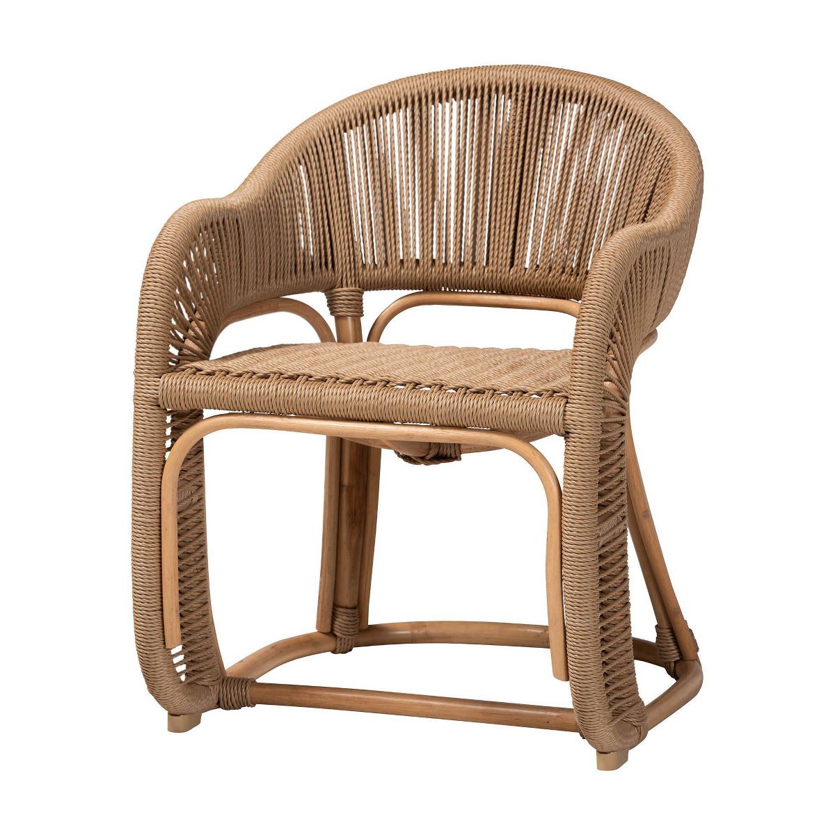 bali & pari Isra Natural Rattan Accent Chair with Handwoven Synthetic Wicker Brown