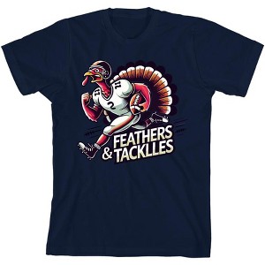 Thanksgiving Feathers & Tackles Turkey Football Player Adult Crew Neck Short Sleeve Tee - 1 of 2