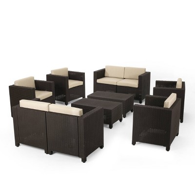 Waverly 8pc Faux Wicker Chat Set - Dark Brown/Beige - Christopher Knight Home